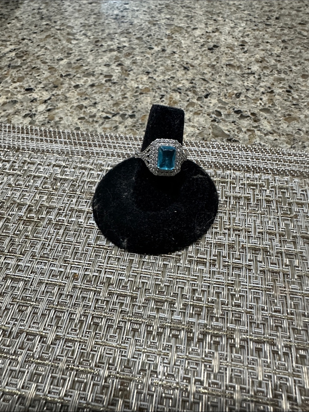Sterling Silver Blue Emerald-Cut Halo Ring